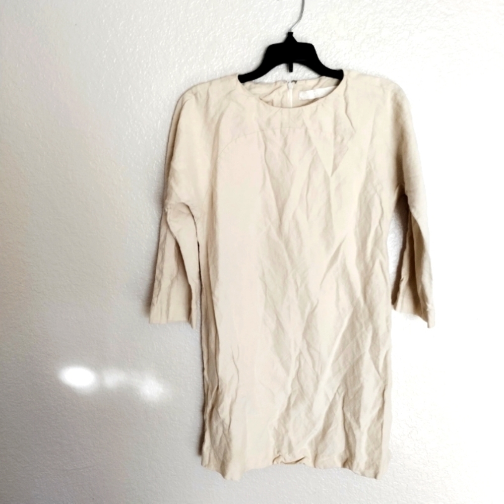 apiece apart mini beige dress 3/4 sleeve sz 2